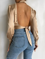 Naomi Satin Open Back Top In Pink/Gold