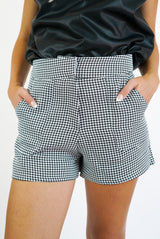 Adeline Black and White Houndstooth Print Shorts