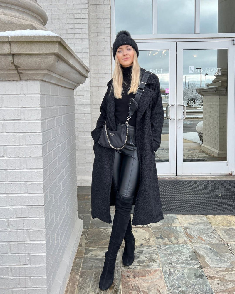 Nicole Long Teddy Coat in Ivory/Black