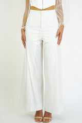 Pearl White Wide Leg Long Pants