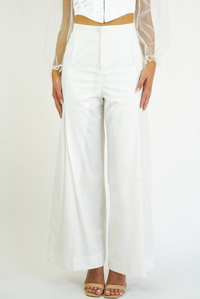 Pearl White Wide Leg Long Pants