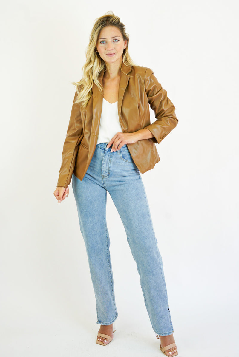 Celine Brown Leather Long Sleeved Jacket