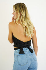 Vanessa Crisscross Tie Backless Chain Halter Top