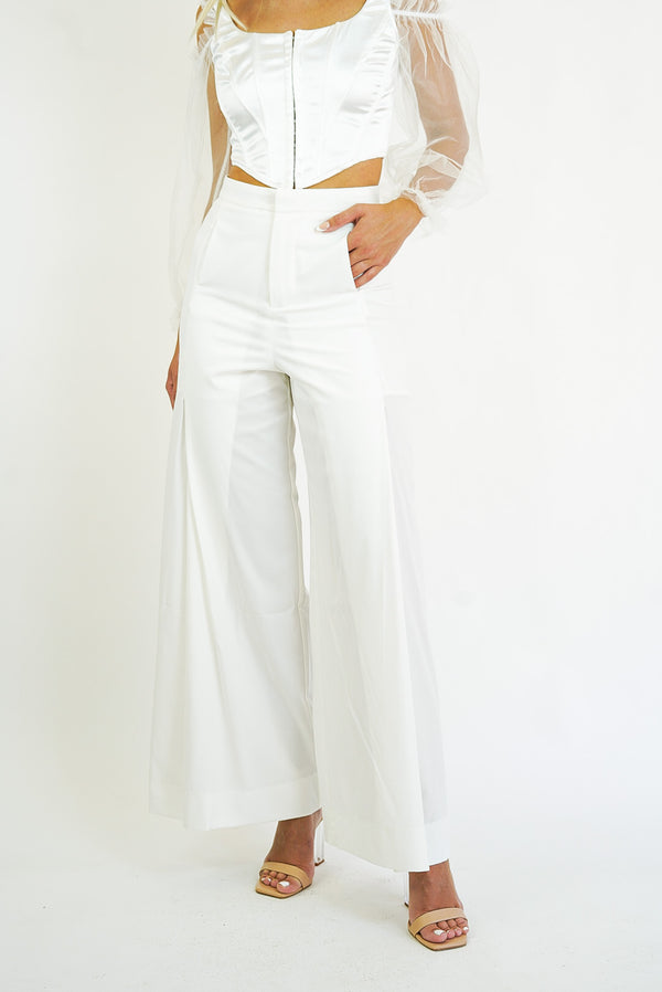 Pearl White Wide Leg Long Pants