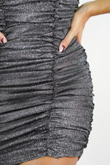 Anastasia Mini Sparkling Ruched Dress in Black