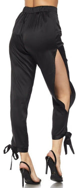 Stephanie Satin Side Knot Pants in BLACK/WHITE