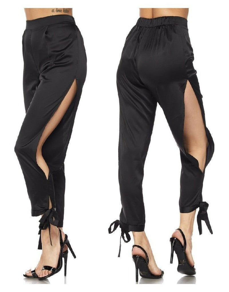 Stephanie Satin Side Knot Pants in BLACK/WHITE