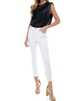 Natalie Leather Padded Shoulder Top Black/Brown